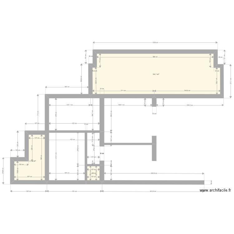 Plan rdc. Plan de 3 pièces et 43 m2