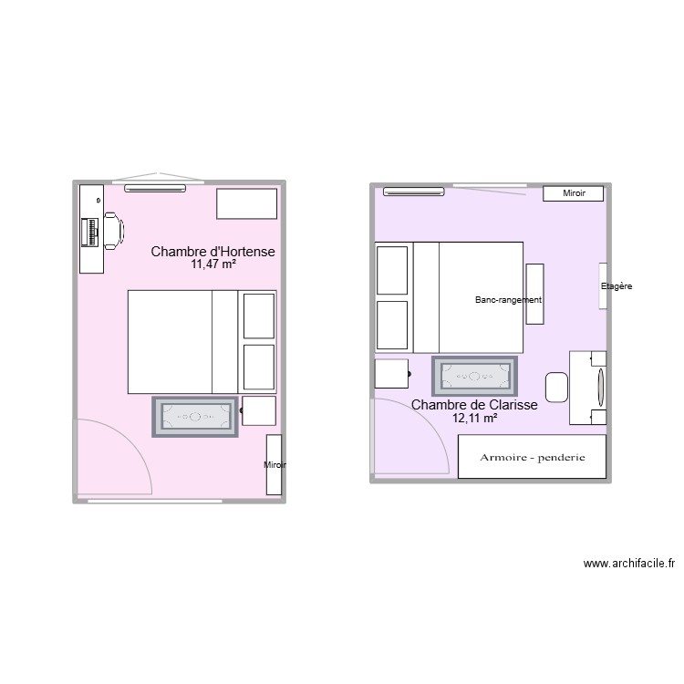 chambres2. Plan de 2 pièces et 24 m2