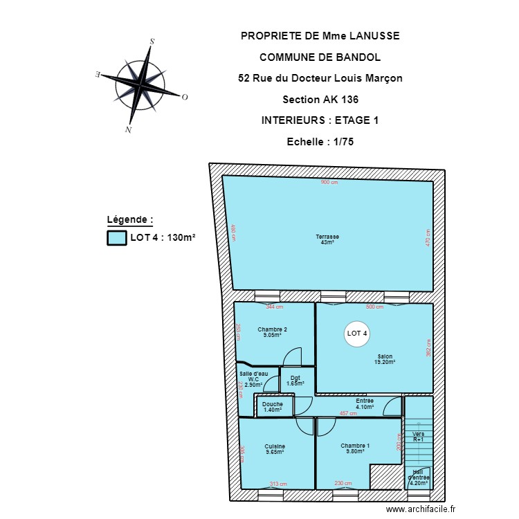 LANUSSE 1ER ETAGE. Plan de 10 pièces et 105 m2