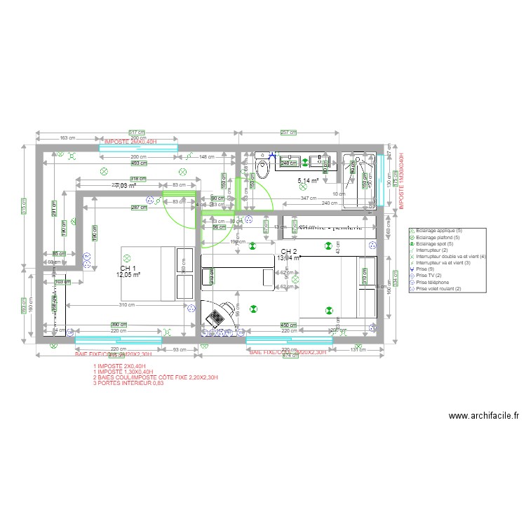 VAI ETAGE ELECT. Plan de 4 pièces et 38 m2