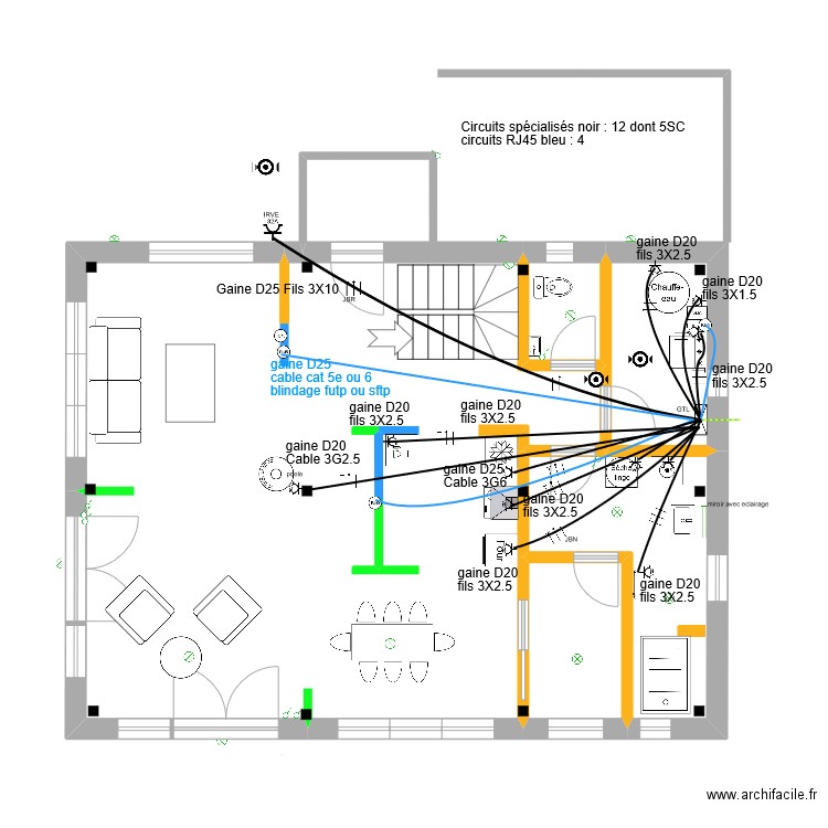 Tib&Marie circuits spécialisés et telecom. Plan de 5 pièces et 88 m2