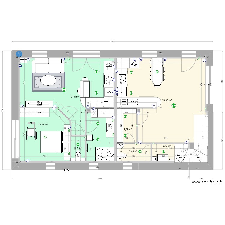 RDC Nu 2. Plan de 12 pièces et 78 m2