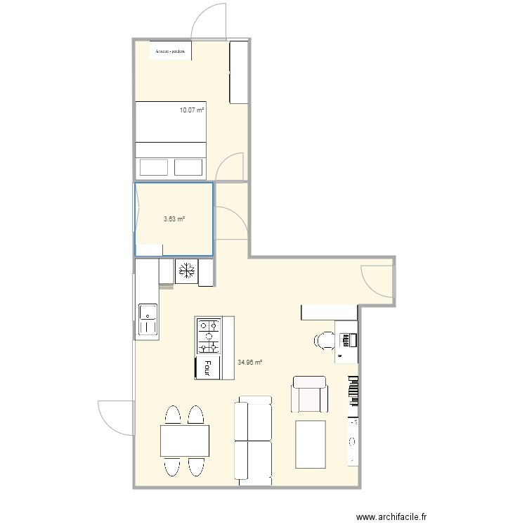 Appart Pierre Ilot rectangle. Plan de 0 pièce et 0 m2