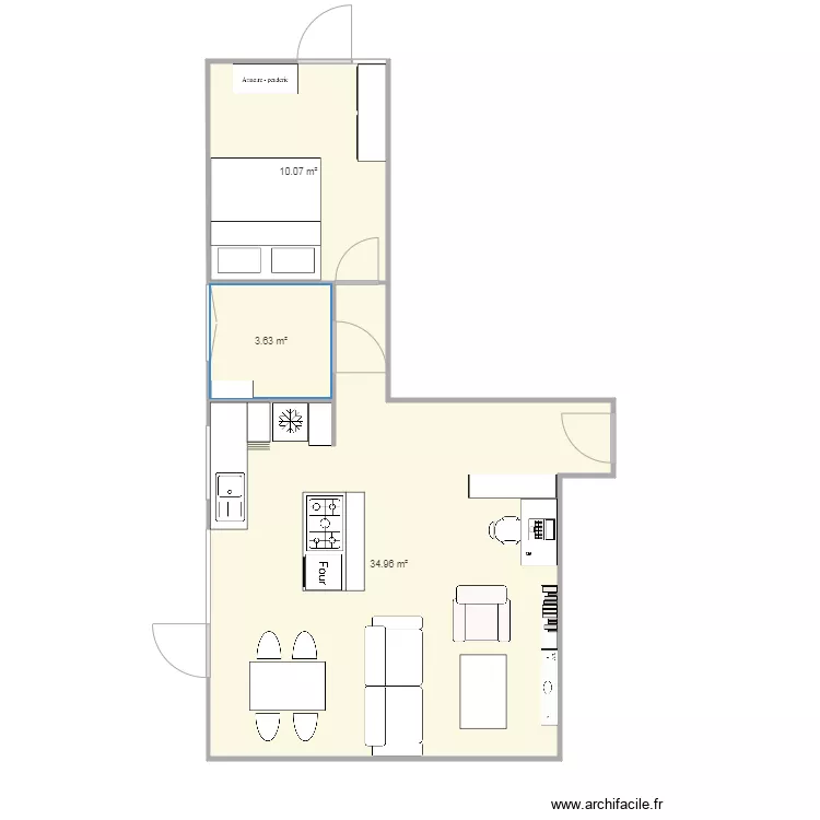 Appart Pierre Ilot rectangle. Plan de 