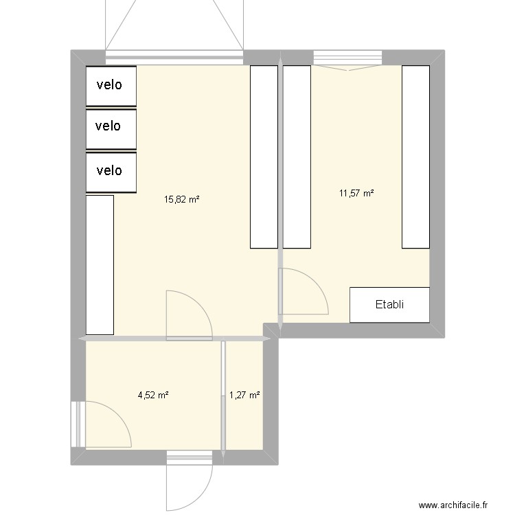 garage. Plan de 4 pièces et 33 m2