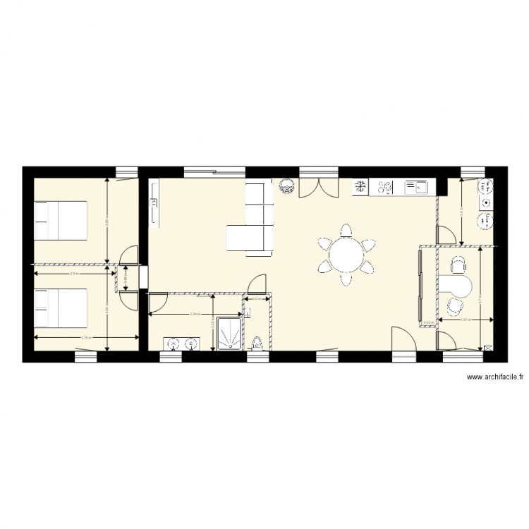 Maison 2 plain pied. Plan de 4 pièces et 97 m2