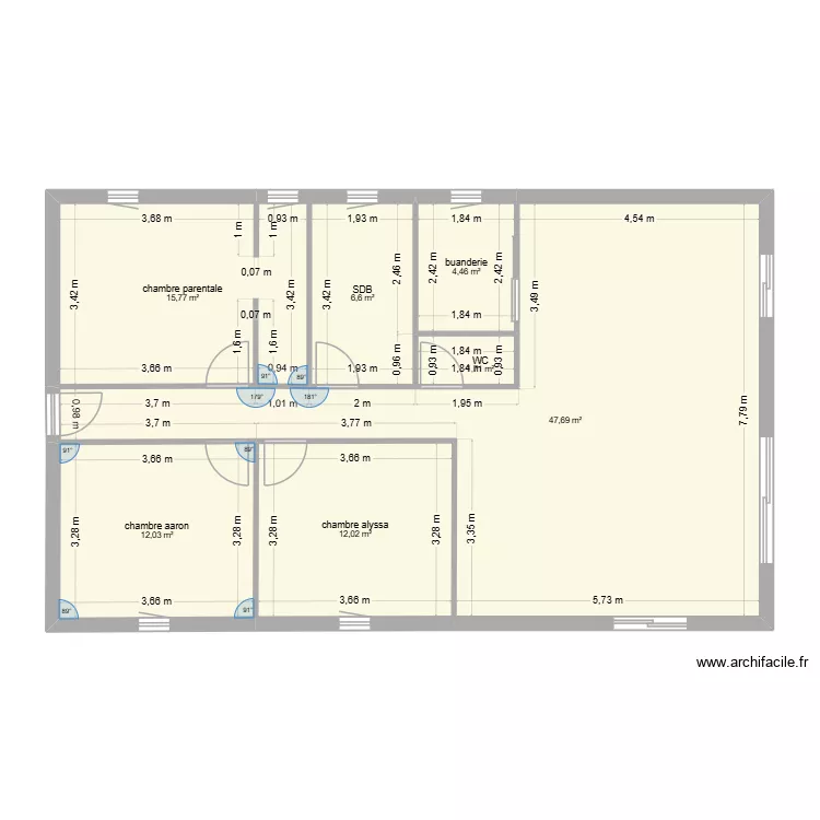 maison landun. Plan de 7  et 100 m²
