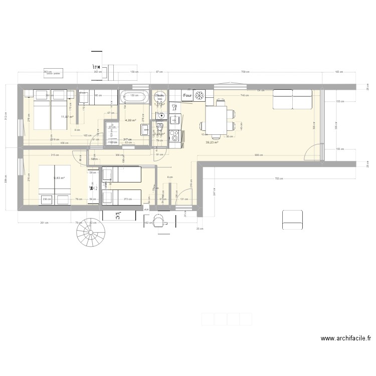 BERLICANT T3 3 eme etage v3. Plan de 6 pièces et 68 m2