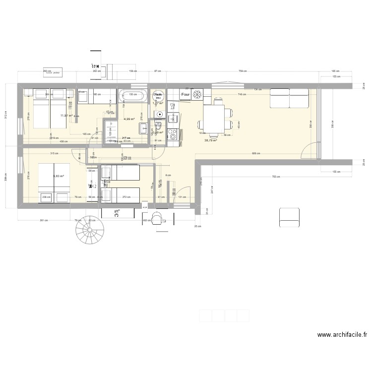 BERLICANT T3 3 eme etage v3. Plan de 6 pièces et 68 m2