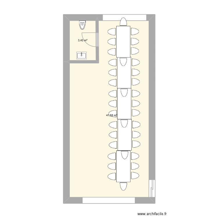 Grange. Plan de 2 pièces et 45 m2