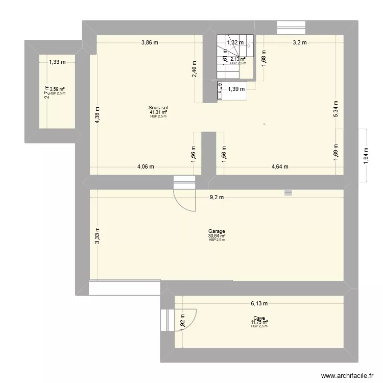 Sous sol Actuelle. Plan de 5  et 89 m²