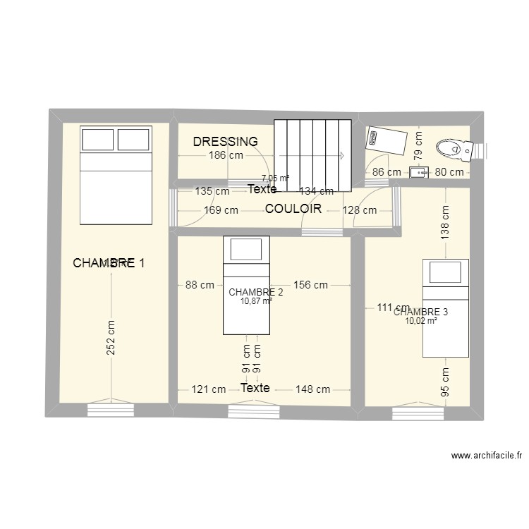 etage. Plan de 4 pièces et 39 m2