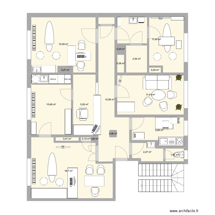 Cabinet dentaire. Plan de 19 pièces et 100 m2