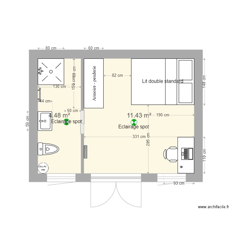 studio. Plan de 2 pièces et 16 m2