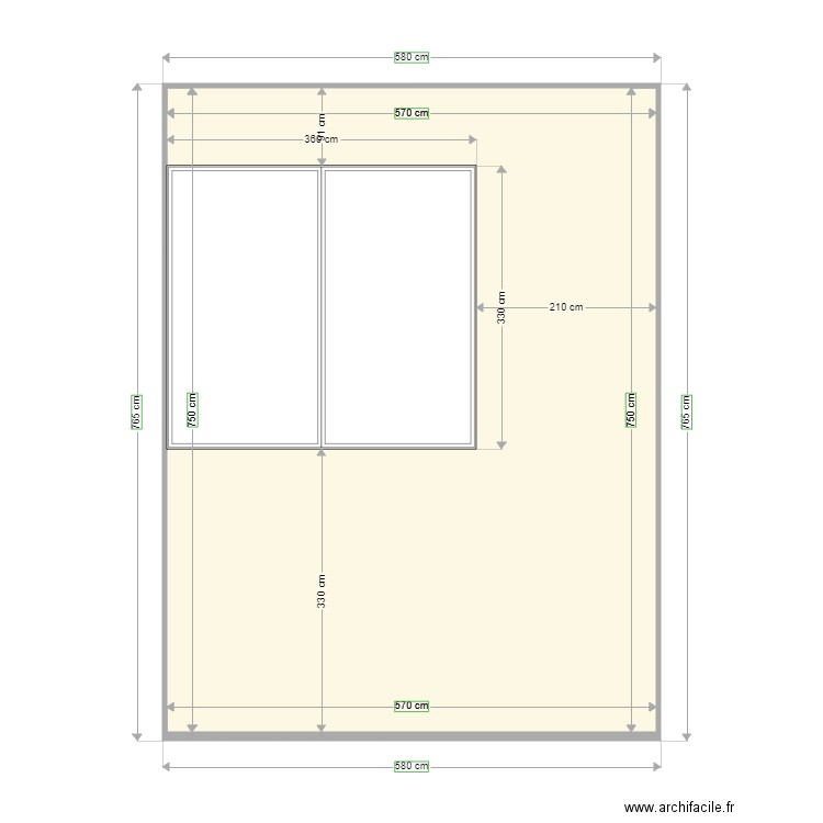 wall 30 13 window X 3. Plan de 1 pièce et 43 m2
