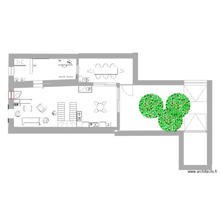 RDC Version Cuisine ouverte sur petite cour. Plan de 0 pièce et 0 m2