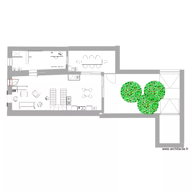 RDC Version Cuisine ouverte sur petite cour. Plan de 