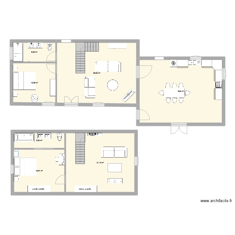 Vieille Maison. Plan de 7 pièces et 150 m2