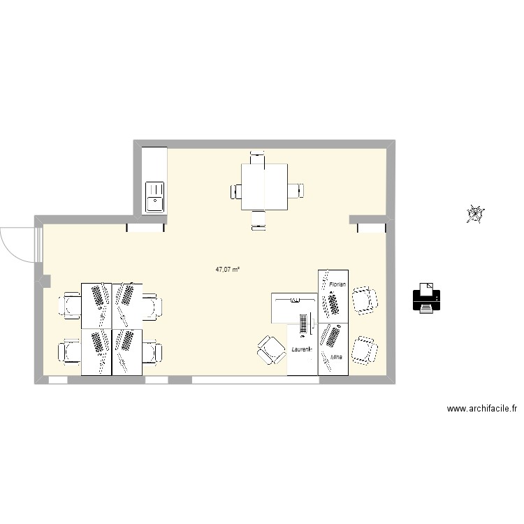 bureau_2023. Plan de 1 pièce et 47 m2