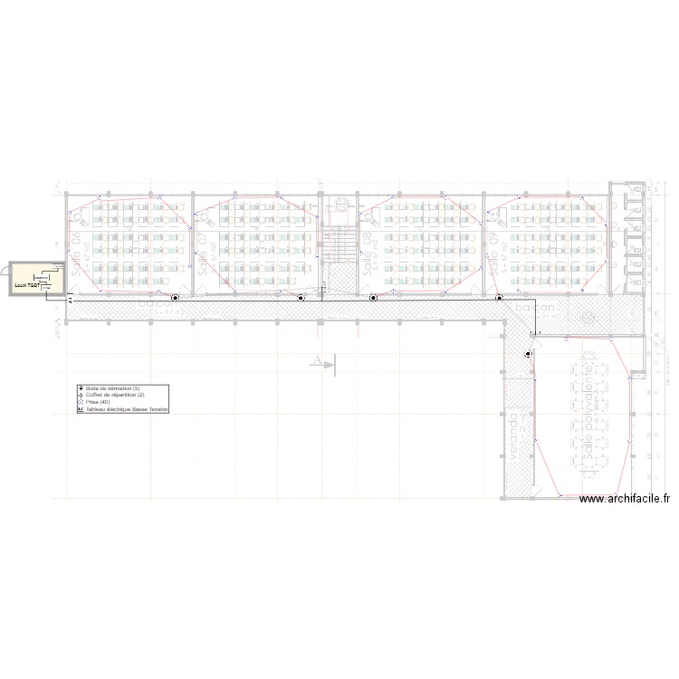 Alimentation des prises ondulées Etage batiment SONARA. Plan de 0 pièce et 0 m2