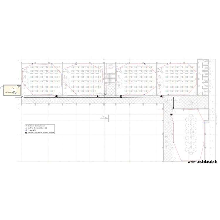 Alimentation des prises ondulées Etage batiment SONARA. Plan de 0 pièce et 0 m2