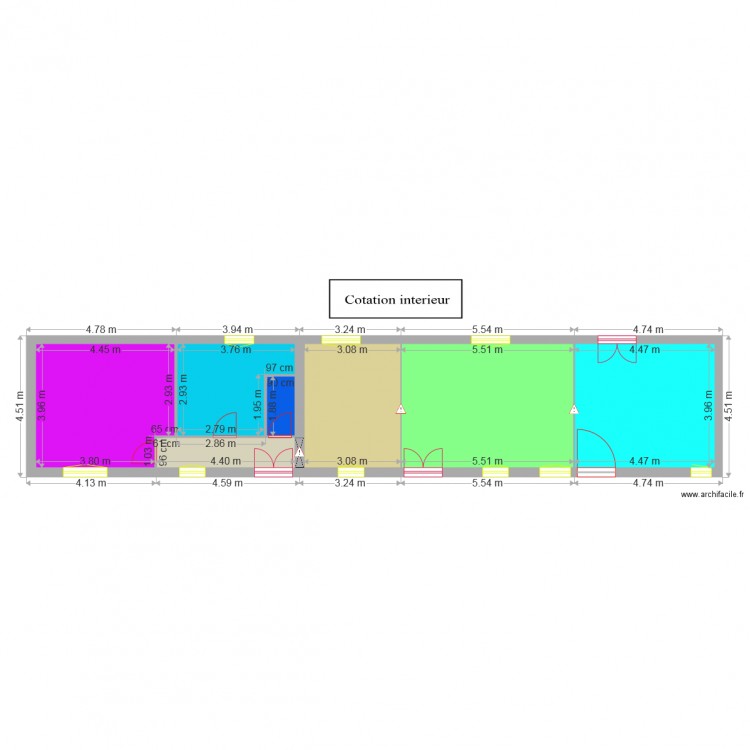 Cotation interieur longère. Plan de 0 pièce et 0 m2
