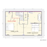 Etage Petite Maison avec baignoire repositionnée et projet Salle Eau dans Chambre 2 avec lits
