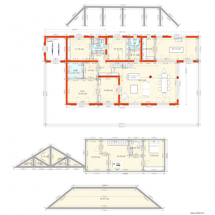 La case bambou maison style créole murs de refend. Plan de 0 pièce et 0 m2