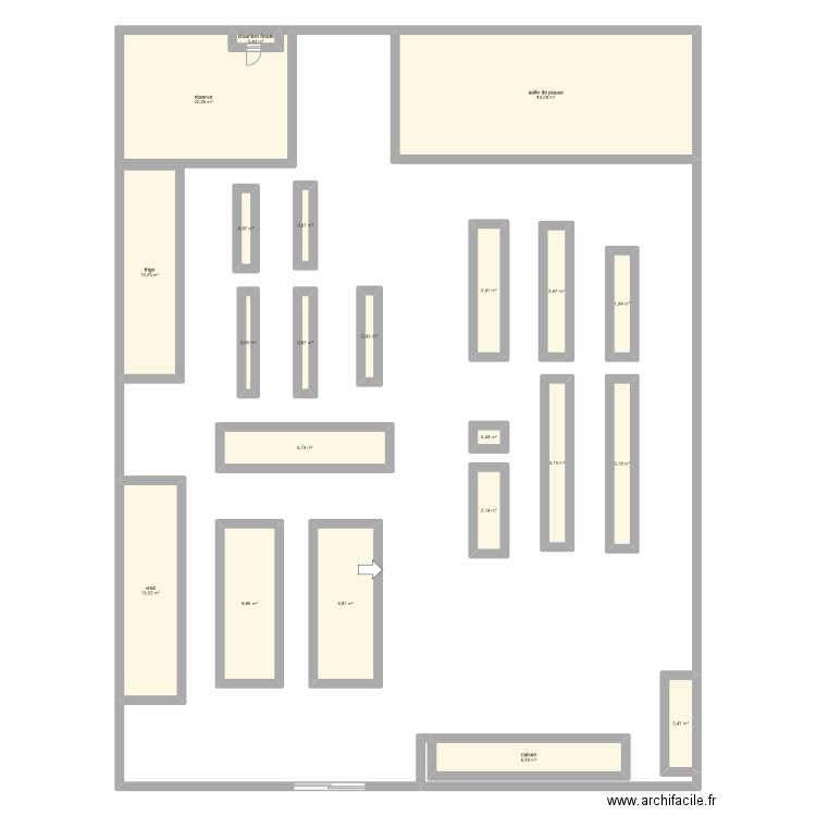 plan du magasin. Plan de 22 pièces et 143 m2