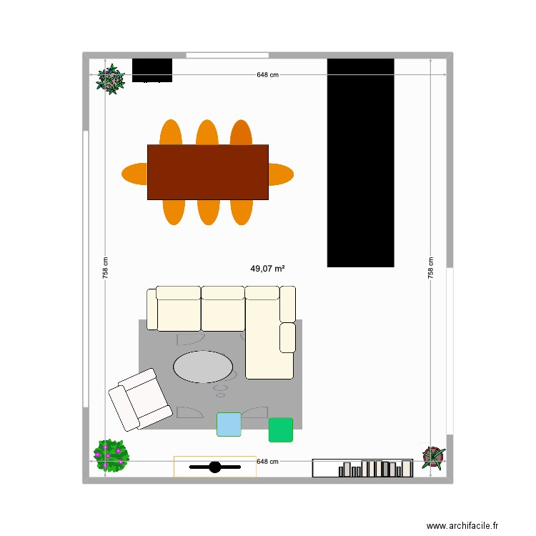 séjour. Plan de 1 pièce et 49 m2