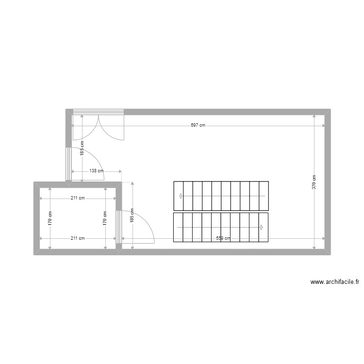 Sanitaire RDC. Plan de 2 pièces et 27 m2