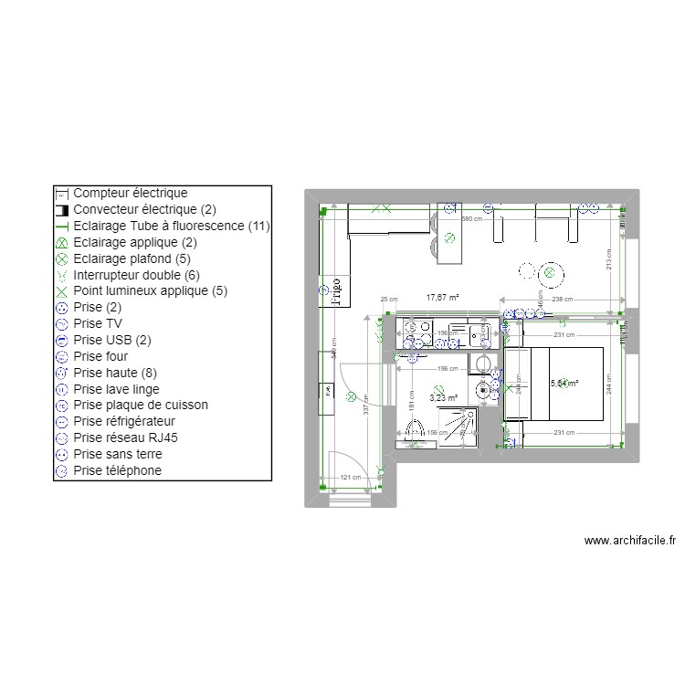 Plan electrique briard. Plan de 4 pièces et 27 m2