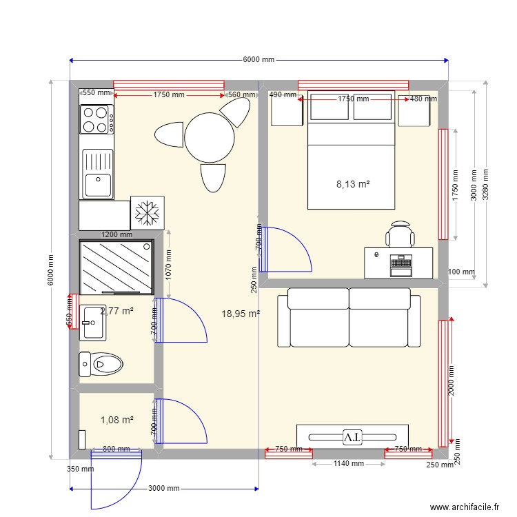 2 модуля для кп. Plan de 4 pièces et 31 m2