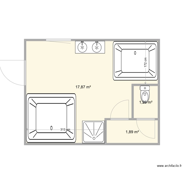 wellness Mortagne2. Plan de 3 pièces et 21 m2