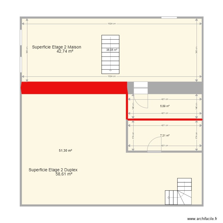 Etage 2 simulation de division. Plan de 0 pièce et 0 m2