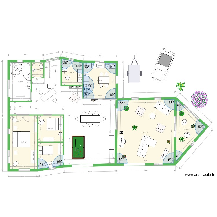 maison 3. Plan de 9 pièces et 128 m2