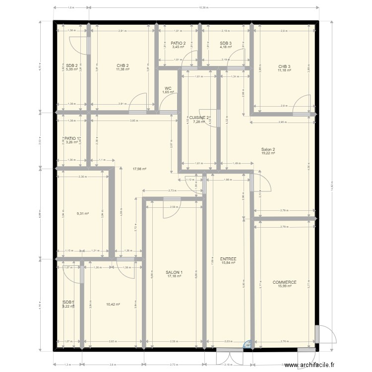 GY RDC OFFICIEL . Plan de 16 pièces et 158 m2