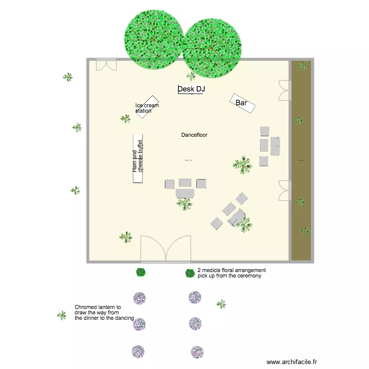 Pavillon des Oliviers &eacute;clairage suspendu. Plan de 