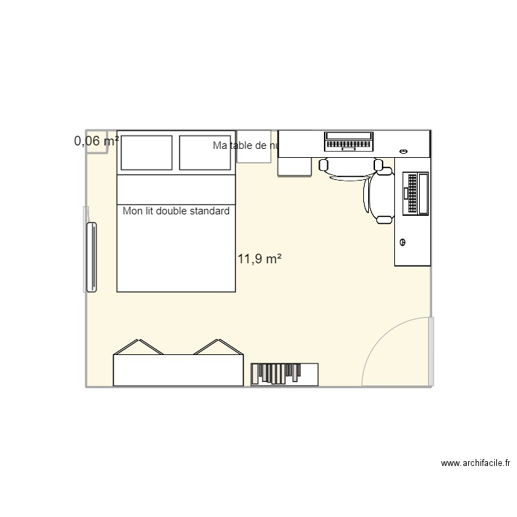 Chambre a. Plan de 2 pièces et 12 m2