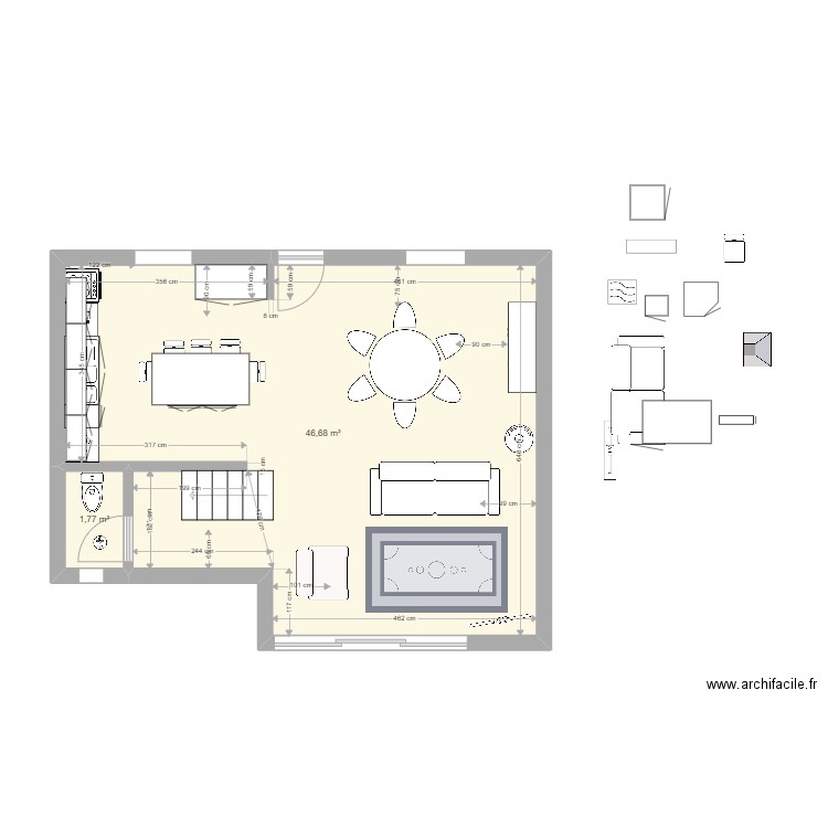 maison damanne 26 février 2022. Plan de 2 pièces et 48 m2