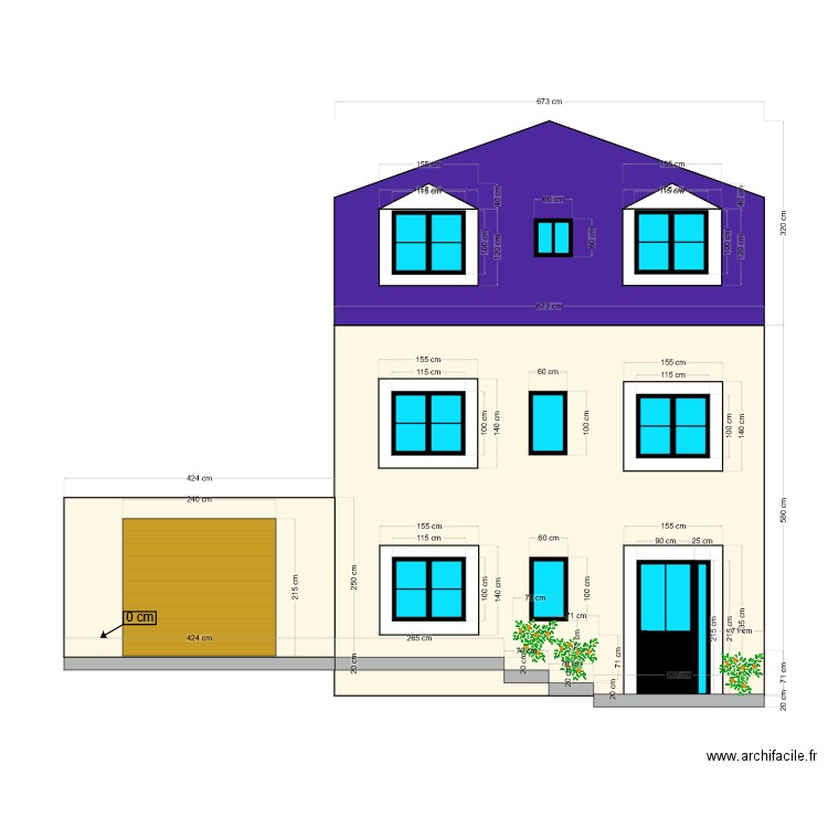 Façade avant - Contemporaine. Plan de 0 pièce et 0 m2