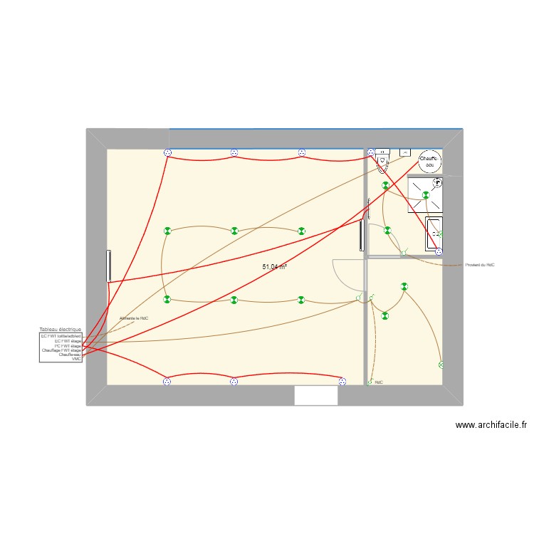 Plan électrique FoxWood Etage. Plan de 1 pièce et 51 m2