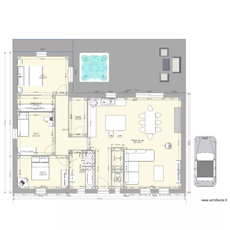 Plain Pied L 3ch sans garage. Plan de Plain Pied L 3ch sans garage. Plan de