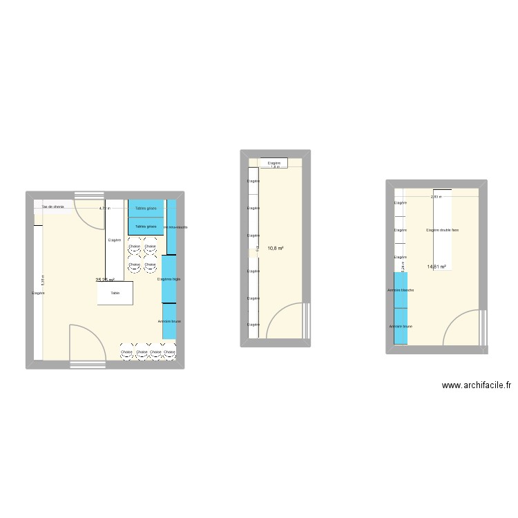 Réserve ancienne biblio. Plan de 3 pièces et 51 m2