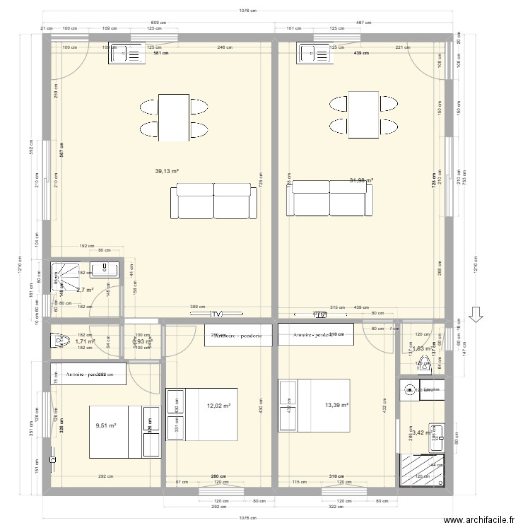 papy meublé. Plan de 17 pièces et 231 m2