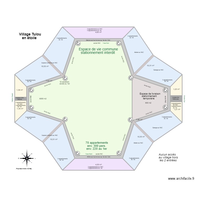 Maison Tulou étoile 04. Plan de 15 pièces et 194 m2