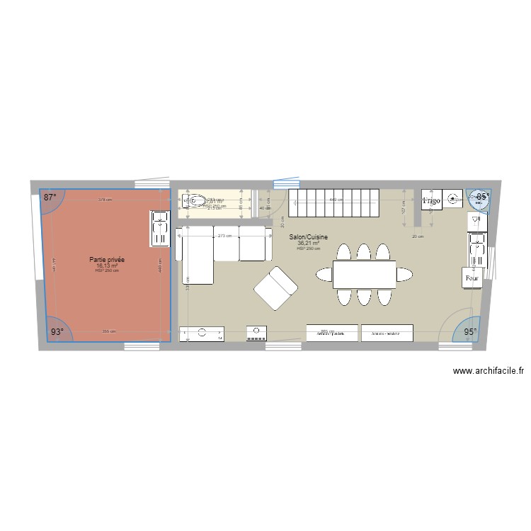 bergerie niveau 1. Plan de 3 pièces et 54 m2