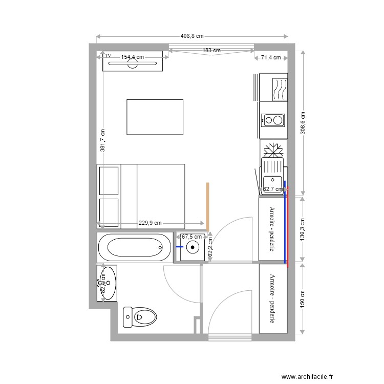 Studio Nico projet 2. Plan de 4 pièces et 24 m2
