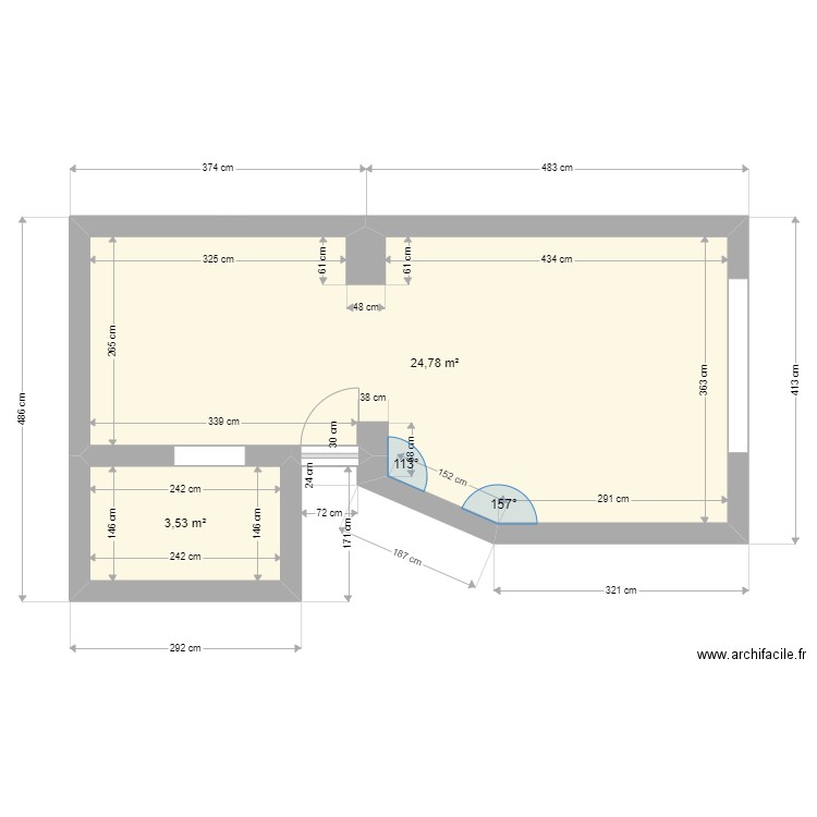 Pont de luttre REZ. Plan de 2 pièces et 28 m2