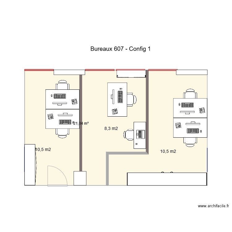 Bureaux 607 Config3. Plan de 0 pièce et 0 m2